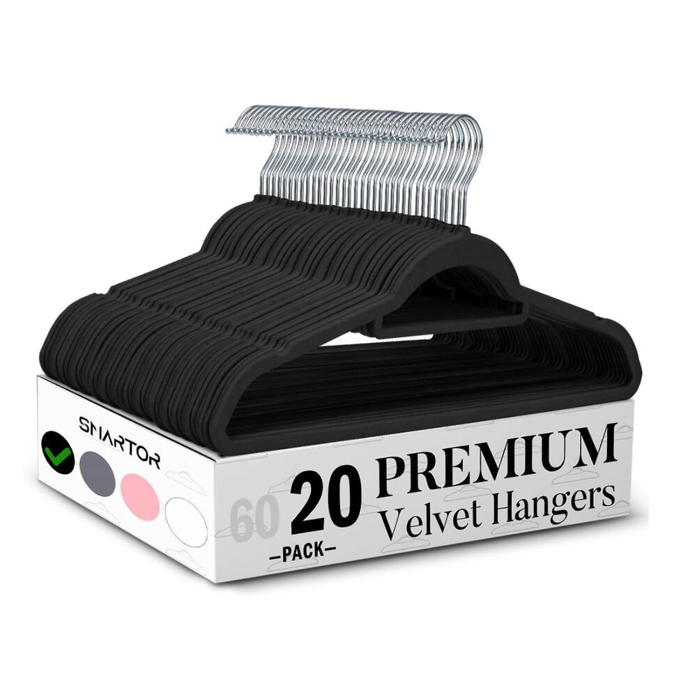 Velvet Clothes Hangers (20 Pack) Heavy Duty Durable Space Saving BLACK & SILVER